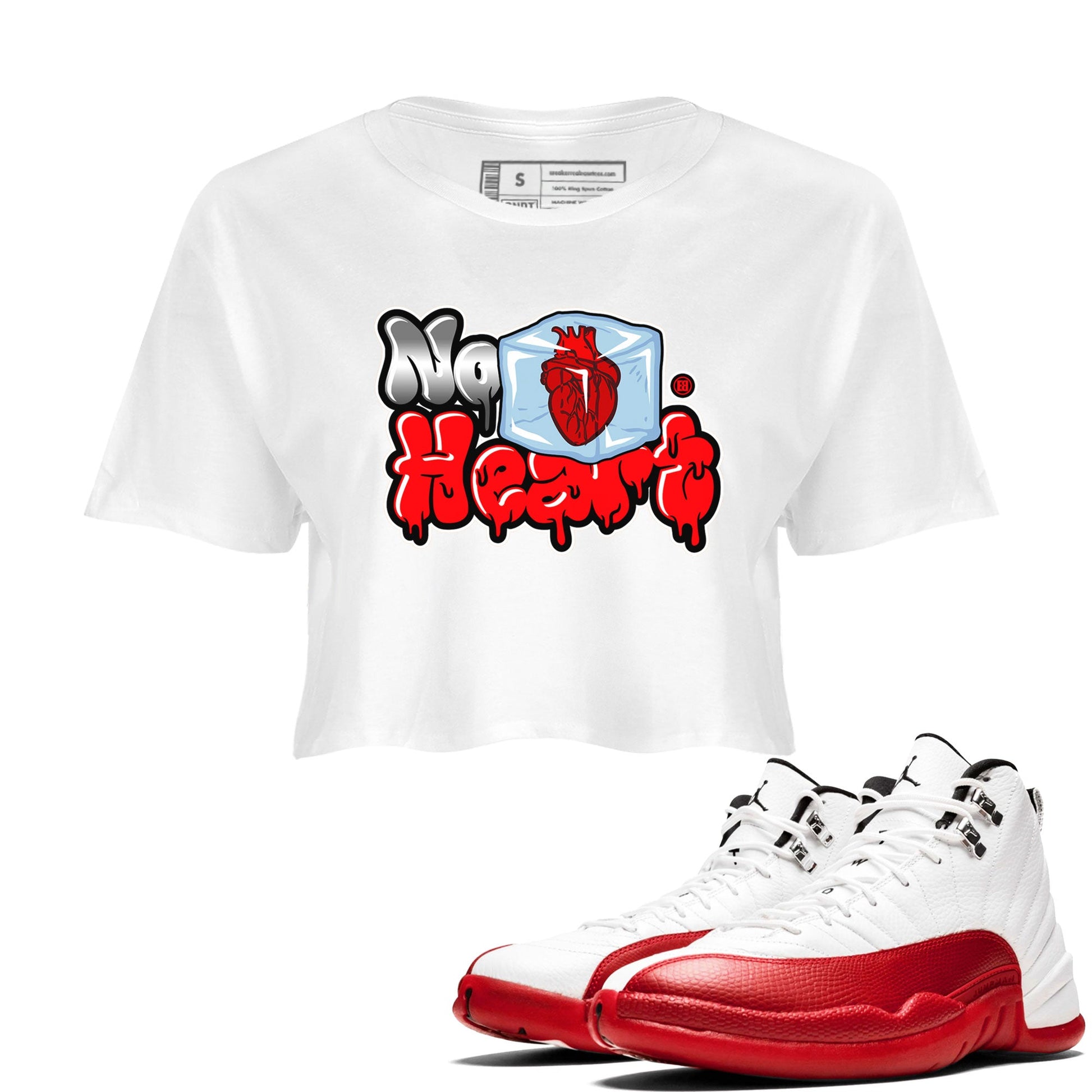 Air Jordan 12 Cherry shirt to match jordans No Hearts sneaker tees Air Jordan 12 Cherry SNRT Sneaker Tees White 1 Crop T-Shirt