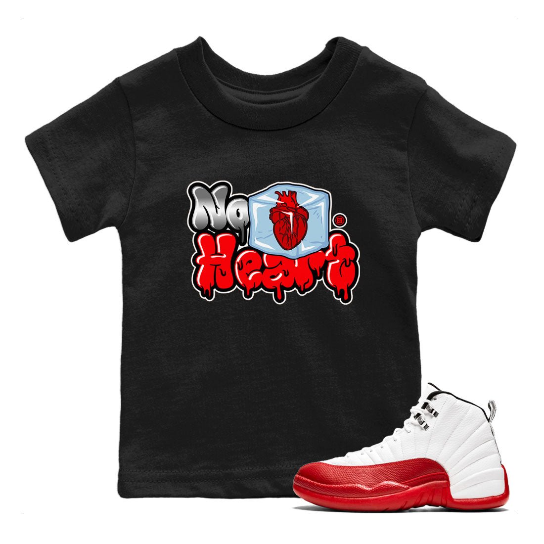 Air Jordan 12 Cherry shirt to match jordans No Hearts sneaker tees Air Jordan 12 Cherry SNRT Sneaker Tees Baby Toddler Black 1 T-Shirt
