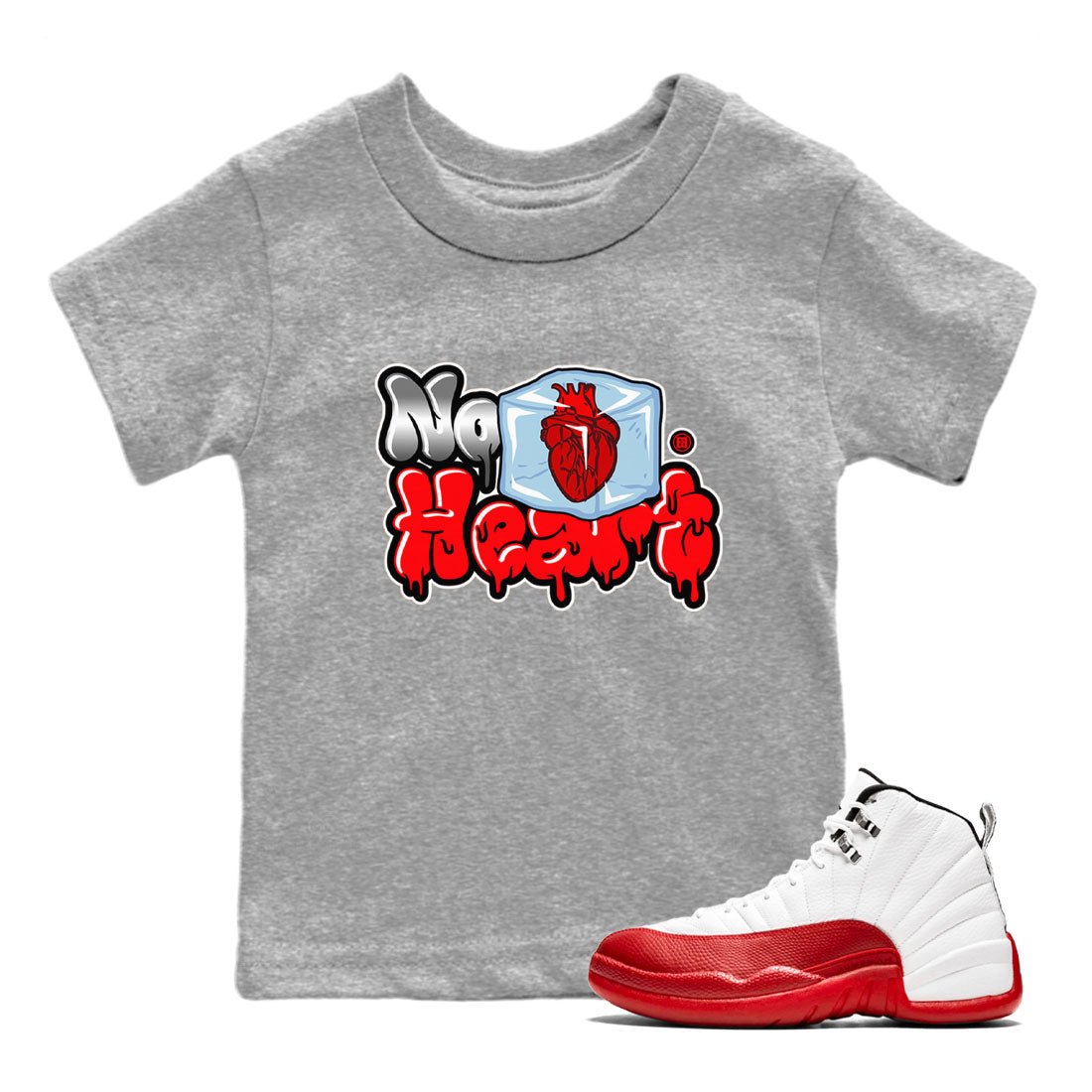 Air Jordan 12 Cherry shirt to match jordans No Hearts sneaker tees Air Jordan 12 Cherry SNRT Sneaker Tees Baby Toddler Heather Grey 1 T-Shirt