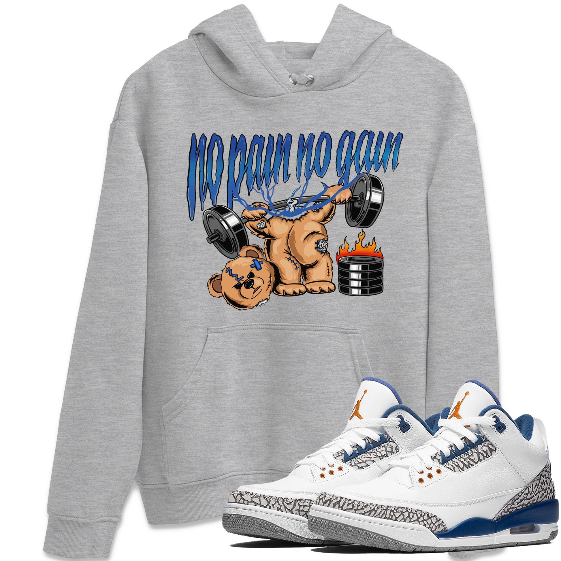 Air Jordan 3 Wizards Sneaker Match Tees No Pain No Gain Sneaker Tees Air Jordan 3 Retro Wizards Sneaker Release Tees Unisex Shirts Heather Grey 1