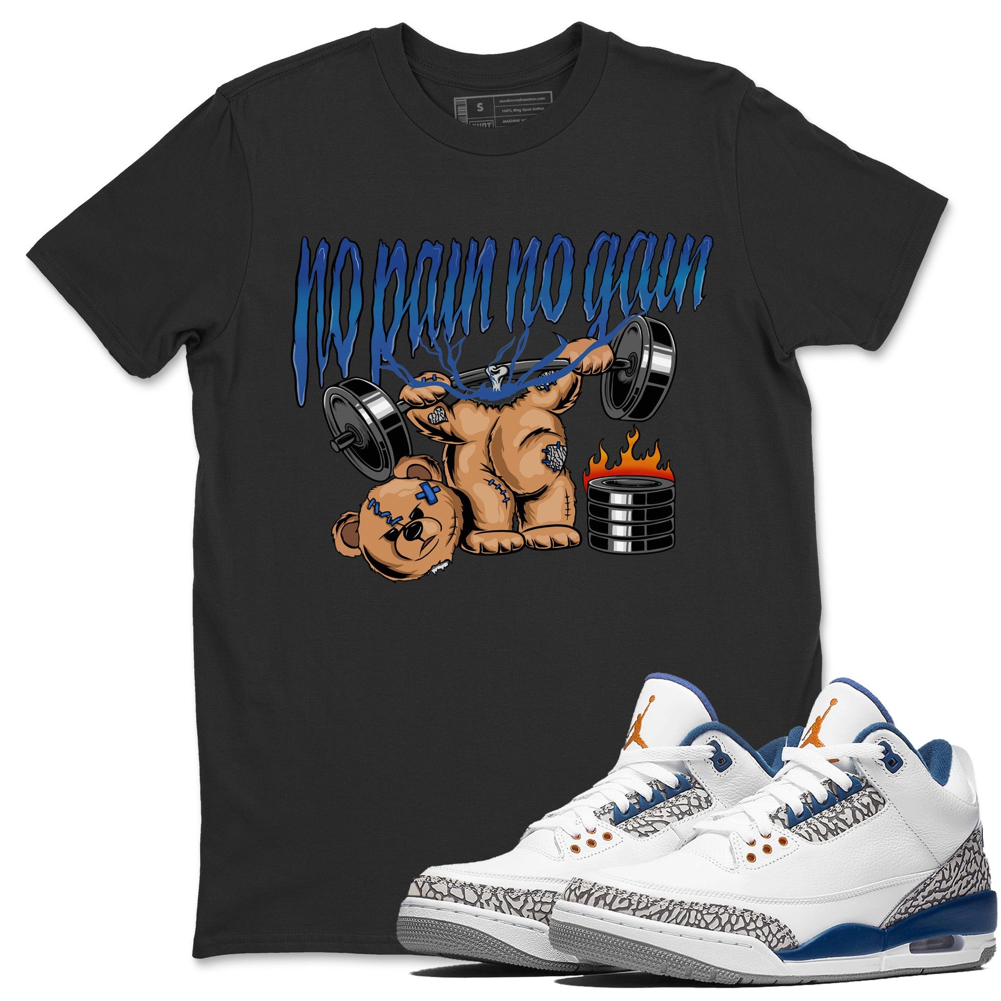 Air Jordan 3 Wizards Sneaker Match Tees No Pain No Gain Sneaker Tees Air Jordan 3 Retro Wizards Sneaker Release Tees Unisex Shirts Black 1