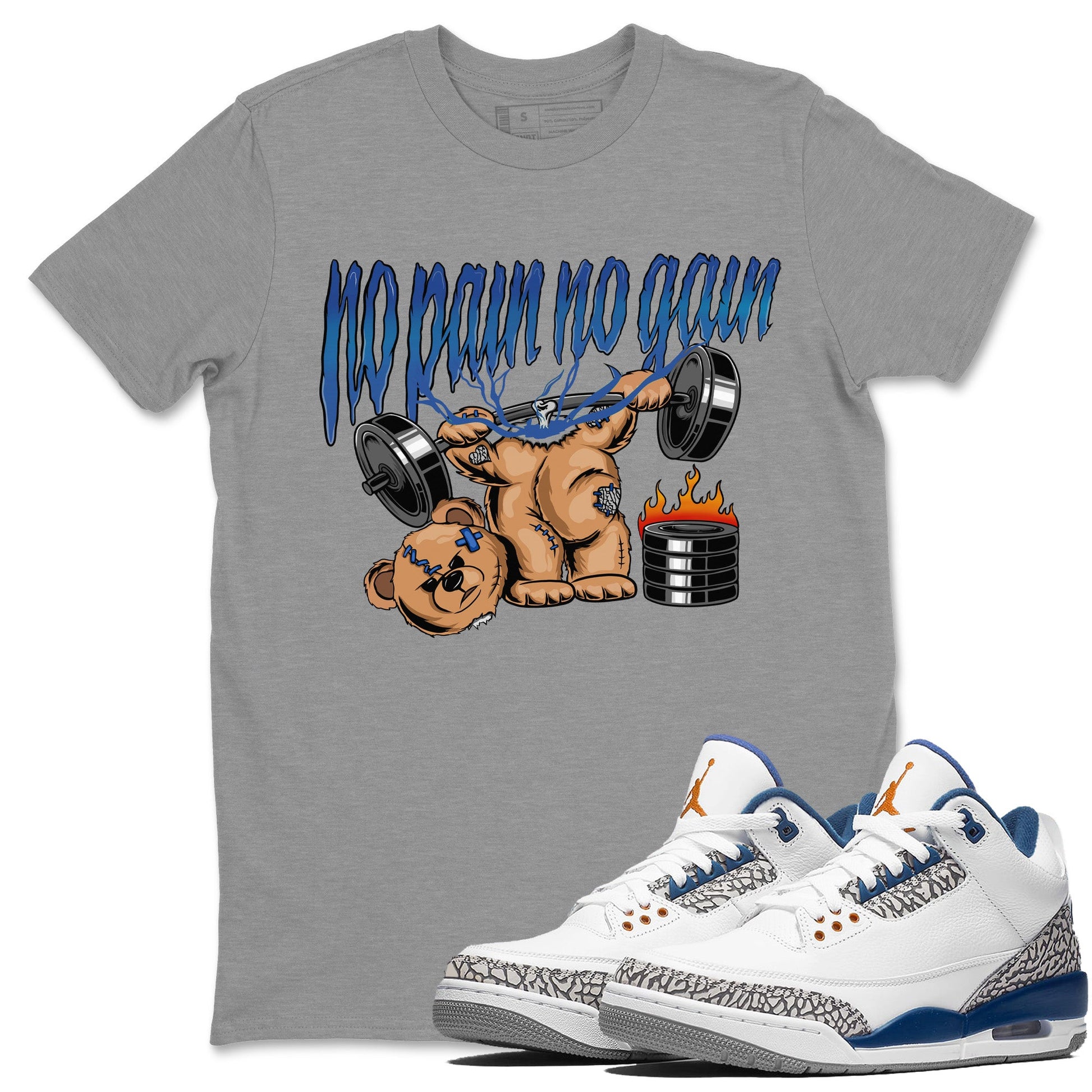 Air Jordan 3 Wizards No Pain No Gain Crew Neck Sneaker Tees Air Jordan 3 Retro Wizards Sneaker T-Shirts Size Chart