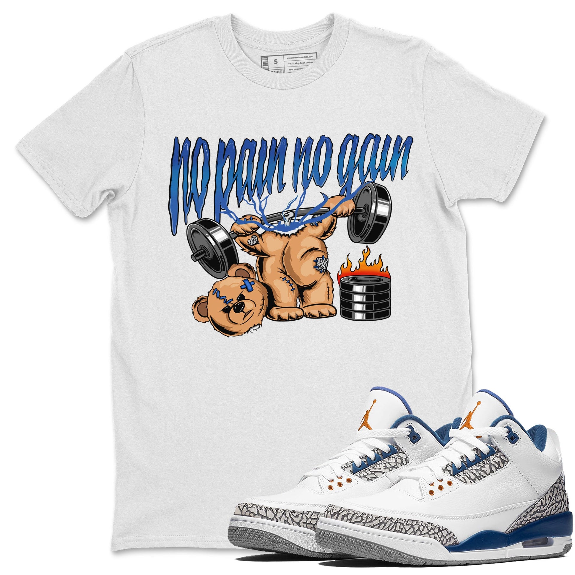 Air Jordan 3 Wizards Sneaker Match Tees No Pain No Gain Sneaker Tees Air Jordan 3 Retro Wizards Sneaker Release Tees Unisex Shirts White 1