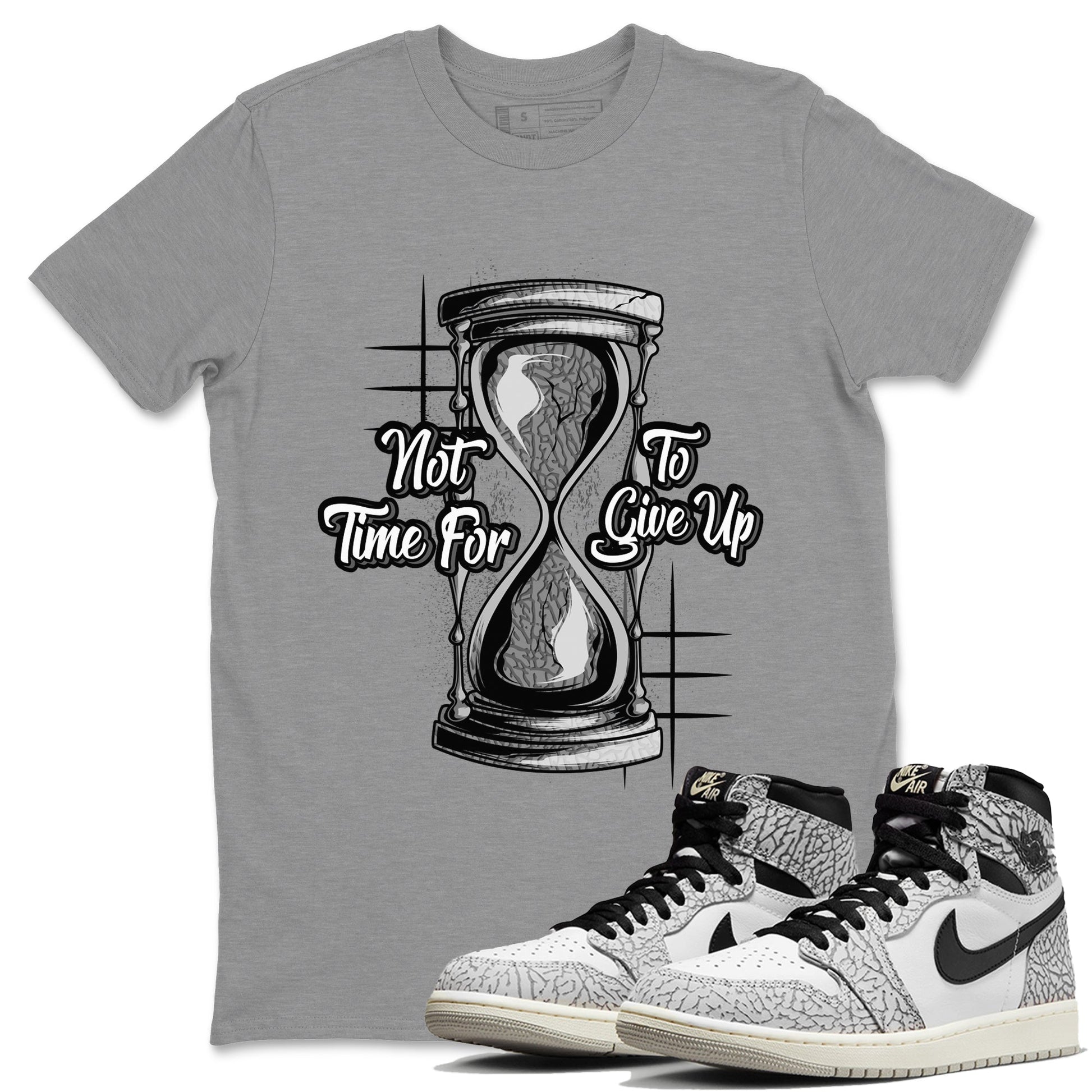 Air Jordan 1 White Cement Not Time For To Give Up Crew Neck Sneaker Tees Air Jordan 1 White Cement Sneaker T-Shirts Size Chart