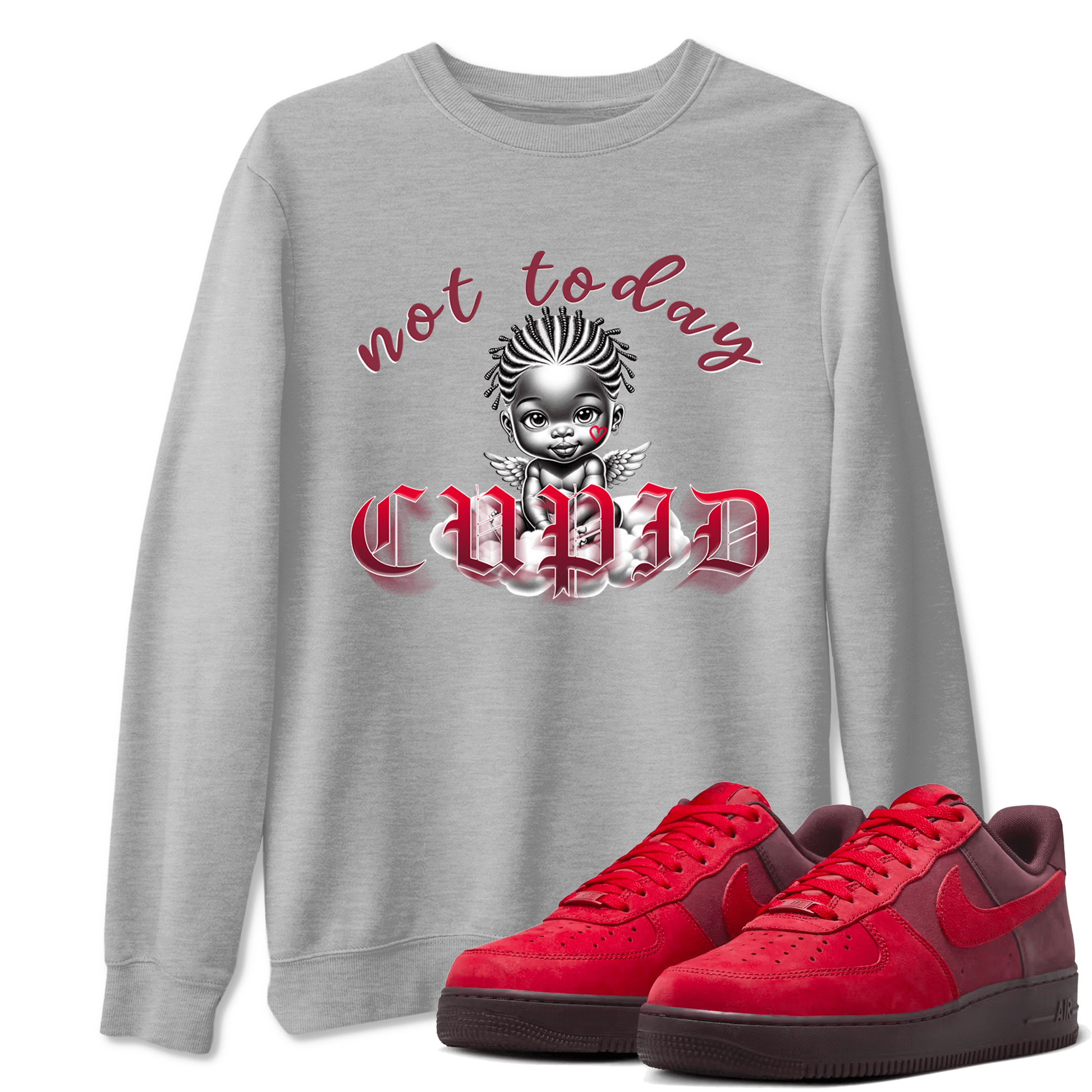AF1 Layers Of Love shirt Valentine's Day Shirt to match jordans Not Today Cupid sneaker tees Air Force 1 Layers Of Love SNRT Sneaker Release Tees unisex cotton Heather Grey 1 crew neck shirt