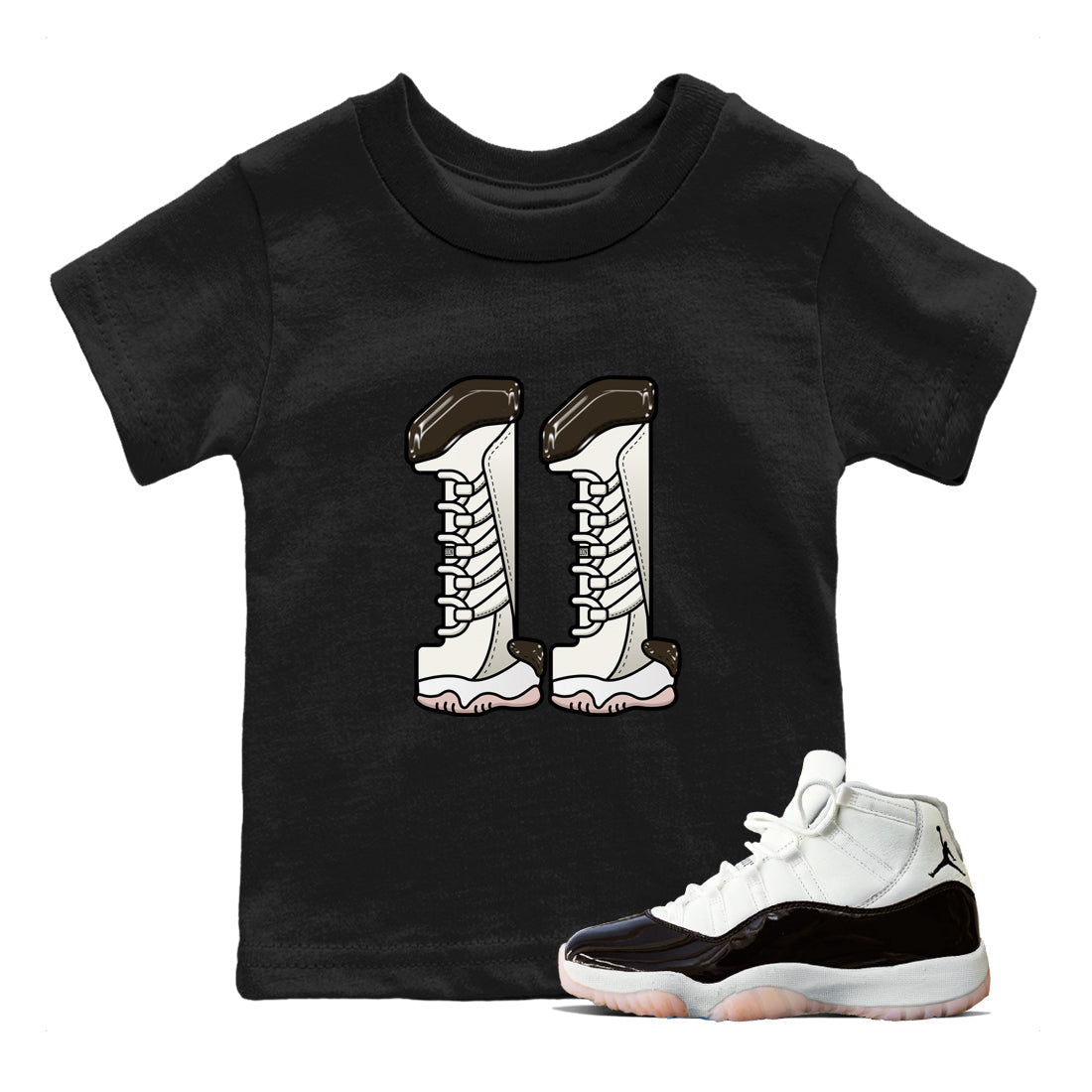11s Neapolitan shirt to match jordans Number 11 sneaker tees Air Jordan 11 Neapolitan SNRT Sneaker Release Tees Baby Toddler Black 1 T-Shirt