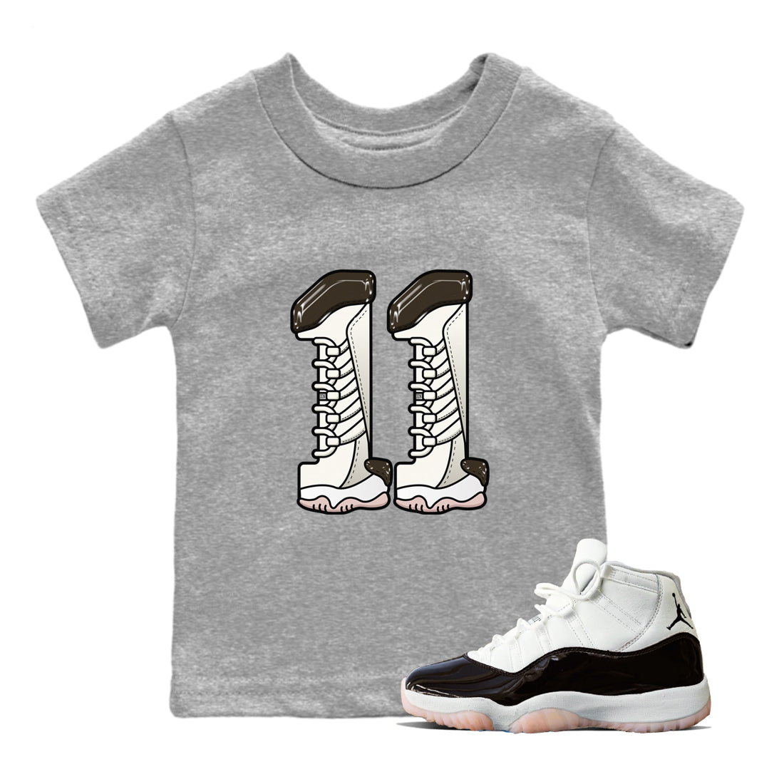 11s Neapolitan shirt to match jordans Number 11 sneaker tees Air Jordan 11 Neapolitan SNRT Sneaker Release Tees Baby Toddler Heather Grey 1 T-Shirt