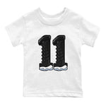 11s Black and Varsity Royal shirt to match jordans Number 11 sneaker tees Air Jordan 11 Black/Varsity Royal SNRT Sneaker Release Tees Baby Toddler White 2 T-Shirt