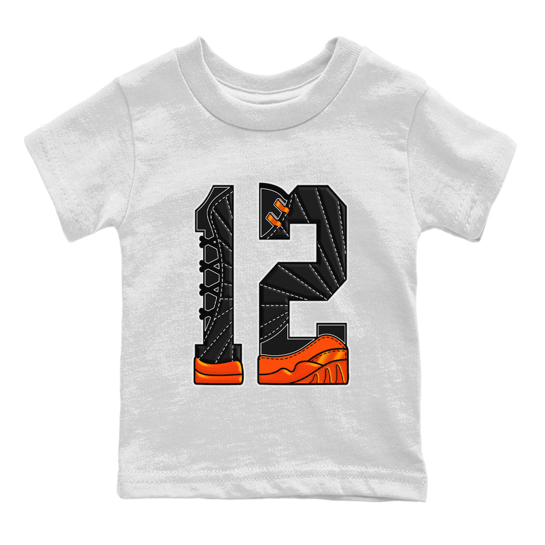 Air Jordan 12 Brilliant Orange Sneaker Match Tees Number 12 Sneaker Tees Air Jordan 12 Orange Sneaker Release Tees Kids Shirts White 2