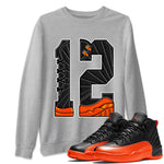 Air Jordan 12 Brilliant Orange Sneaker Match Tees Number 12 Sneaker Tees Air Jordan 12 Orange Sneaker Release Tees Unisex Shirts Heather Grey 1