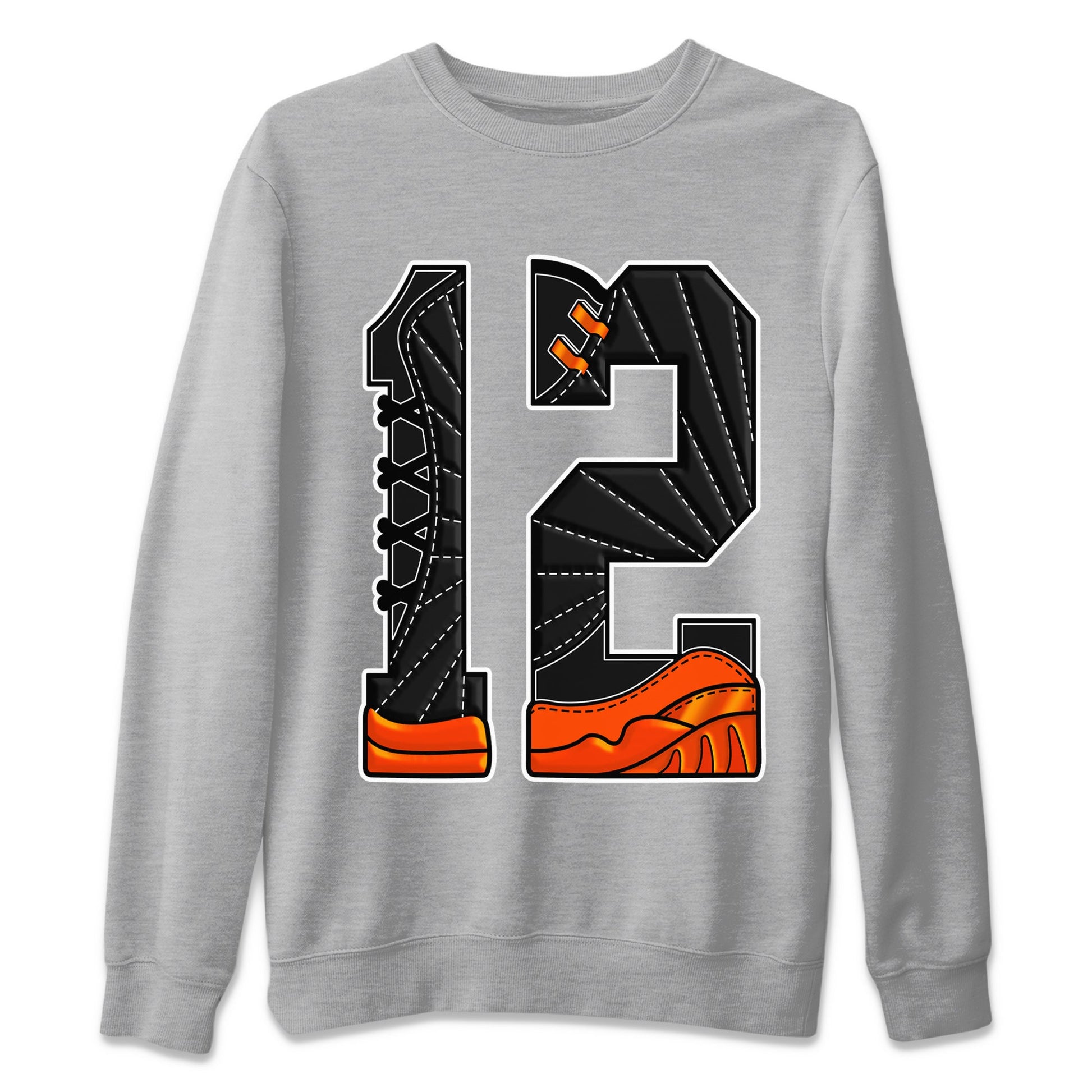 Air Jordan 12 Brilliant Orange Sneaker Match Tees Number 12 Sneaker Tees Air Jordan 12 Orange Sneaker Release Tees Unisex Shirts Heather Grey 2