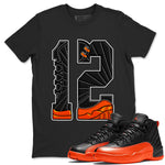 Air Jordan 12 Brilliant Orange Sneaker Match Tees Number 12 Sneaker Tees Air Jordan 12 Orange Sneaker Release Tees Unisex Shirts Black 1