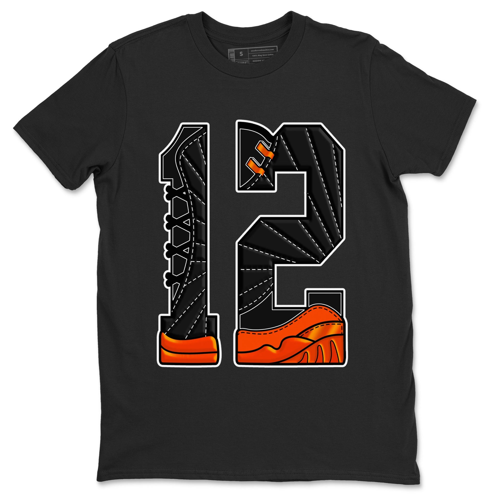 Air Jordan 12 Brilliant Orange Sneaker Match Tees Number 12 Sneaker Tees Air Jordan 12 Orange Sneaker Release Tees Unisex Shirts Black 2