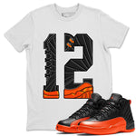 Air Jordan 12 Brilliant Orange Sneaker Match Tees Number 12 Sneaker Tees Air Jordan 12 Orange Sneaker Release Tees Unisex Shirts White 1