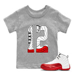 12s Cherry Sneaker Match Tees Number 12 Sneaker Tees Air Jordan 12 Cherry Sneaker Release Tees Kids Shirts Heather Grey 1