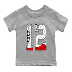 12s Cherry Sneaker Match Tees Number 12 Sneaker Tees Air Jordan 12 Cherry Sneaker Release Tees Kids Shirts Heather Grey 2