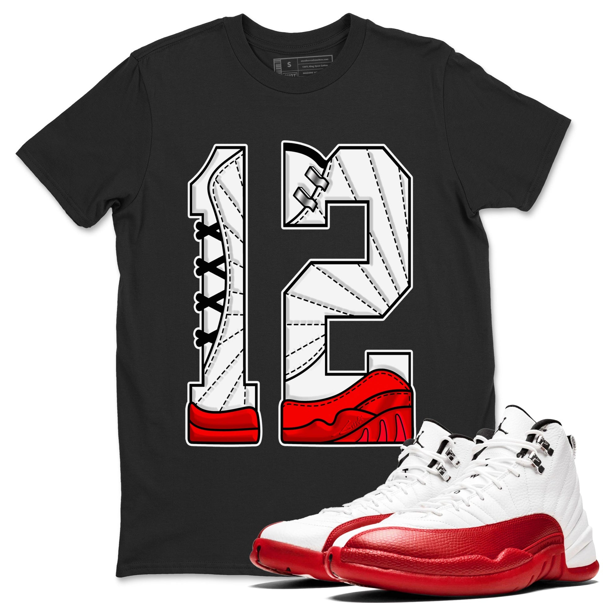 12s Cherry Sneaker Match Tees Number 12 Sneaker Tees Air Jordan 12 Cherry Sneaker Release Tees Unisex Shirts Black 1