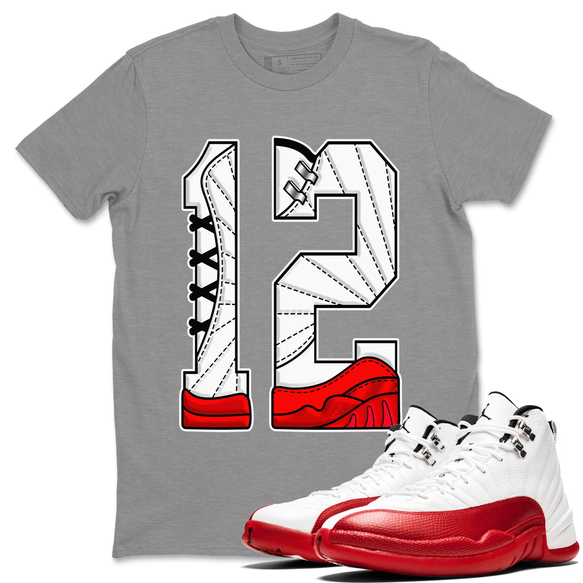 12s Cherry Sneaker Match Tees Number 12 Sneaker Tees Air Jordan 12 Cherry Sneaker Release Tees Unisex Shirts Heather Grey 1