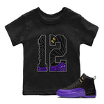 Air Jordan 12 Field Purple Sneaker Match Tees Number 12 Sneaker Tees Air Jordan 12 Purple Sneaker Release Tees Kids Shirts Black 1