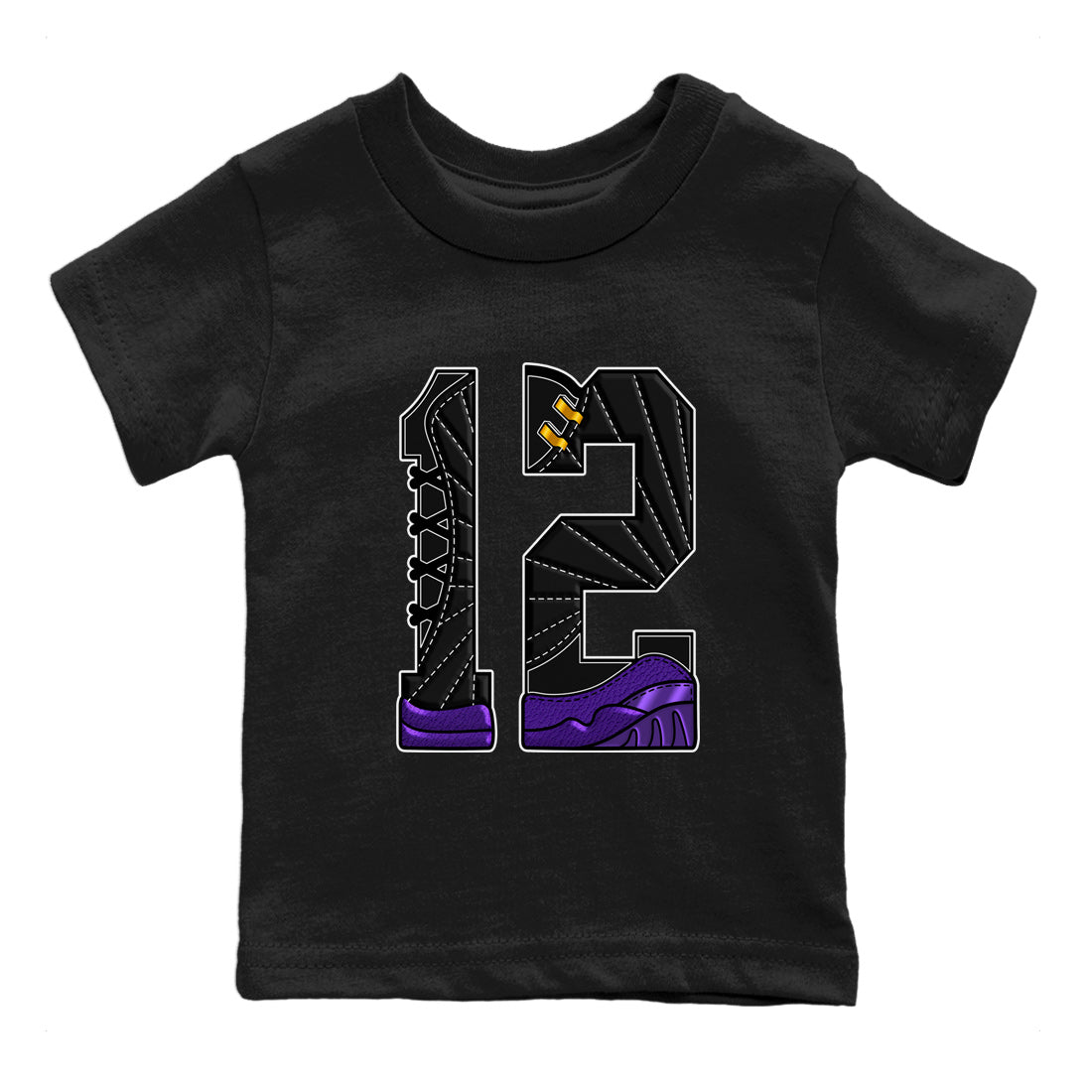 Air Jordan 12 Field Purple Sneaker Match Tees Number 12 Sneaker Tees Air Jordan 12 Purple Sneaker Release Tees Kids Shirts Black 2