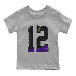 Air Jordan 12 Field Purple Sneaker Match Tees Number 12 Sneaker Tees Air Jordan 12 Purple Sneaker Release Tees Kids Shirts Heather Grey 2