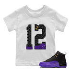 Air Jordan 12 Field Purple Sneaker Match Tees Number 12 Sneaker Tees Air Jordan 12 Purple Sneaker Release Tees Kids Shirts White 1