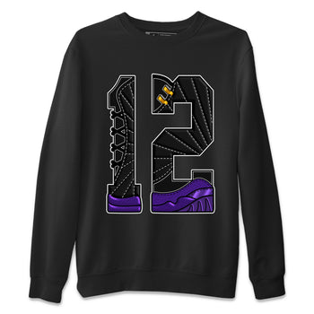 Air Jordan 12 Field Purple Sneaker Match Tees Number 12 Sneaker Tees Air Jordan 12 Purple Sneaker Release Tees Unisex Shirts Black 2
