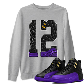 Air Jordan 12 Field Purple Sneaker Match Tees Number 12 Sneaker Tees Air Jordan 12 Purple Sneaker Release Tees Unisex Shirts Heather Grey 1