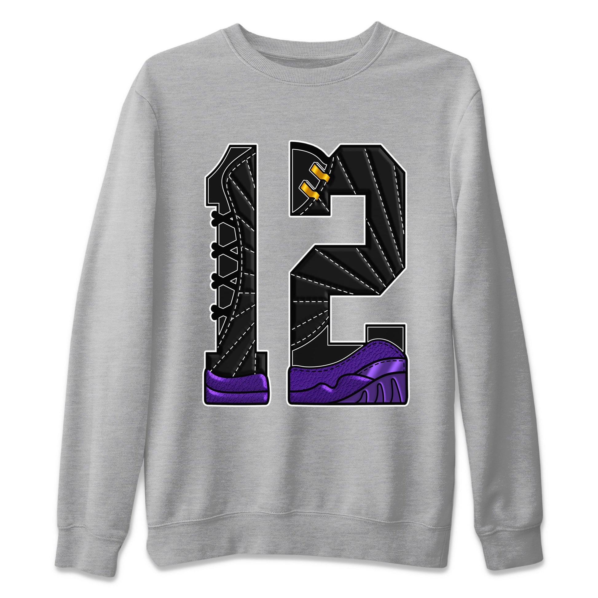 Air Jordan 12 Field Purple Sneaker Match Tees Number 12 Sneaker Tees Air Jordan 12 Purple Sneaker Release Tees Unisex Shirts Heather Grey 2