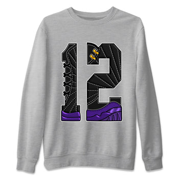 Air Jordan 12 Field Purple Sneaker Match Tees Number 12 Sneaker Tees Air Jordan 12 Purple Sneaker Release Tees Unisex Shirts Heather Grey 2