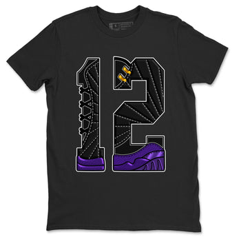 Air Jordan 12 Field Purple Sneaker Match Tees Number 12 Sneaker Tees Air Jordan 12 Purple Sneaker Release Tees Unisex Shirts Black 2