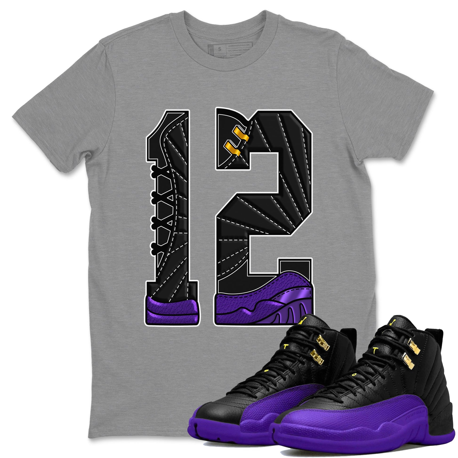 Air Jordan 12 Field Purple Sneaker Match Tees Number 12 Sneaker Tees Air Jordan 12 Purple Sneaker Release Tees Unisex Shirts Heather Grey 1
