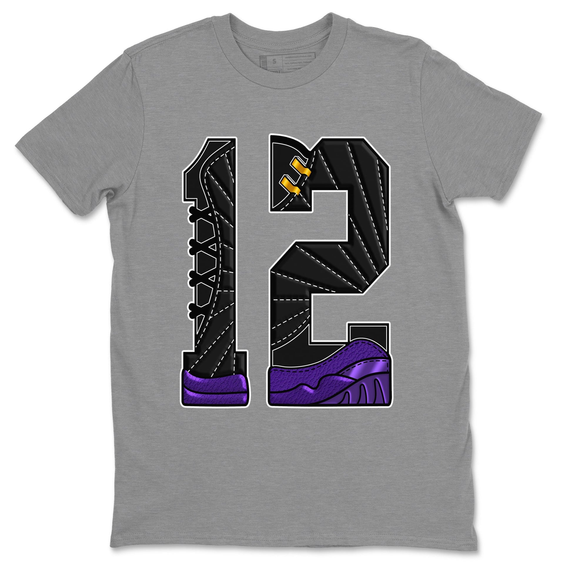 Air Jordan 12 Field Purple Sneaker Match Tees Number 12 Sneaker Tees Air Jordan 12 Purple Sneaker Release Tees Unisex Shirts Heather Grey 2