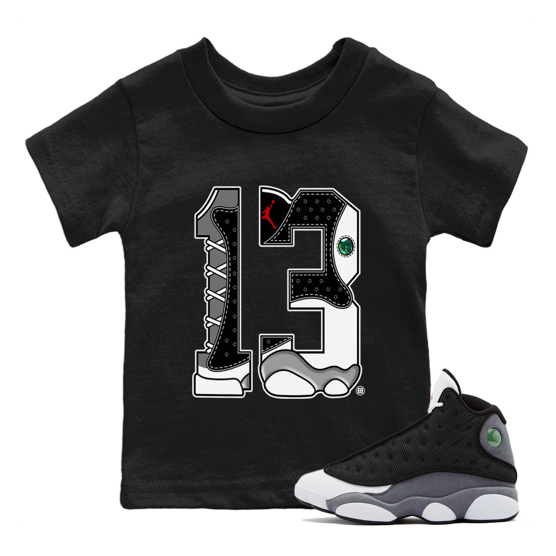 Air Jordan 13 Black Flint Sneaker Match Tees Number 13 Sneaker Tees Air Jordan 13 Retro Black Flint Sneaker Release Tees Kids Shirts Black 1