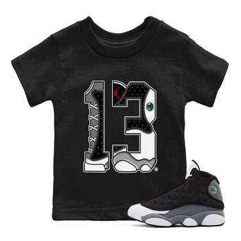 Air Jordan 13 Black Flint Sneaker Match Tees Number 13 Sneaker Tees Air Jordan 13 Retro Black Flint Sneaker Release Tees Kids Shirts Black 1