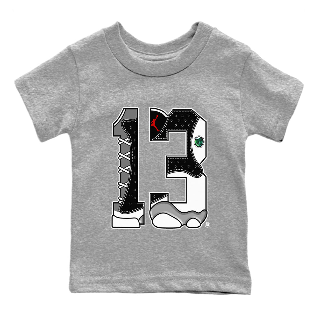 Air Jordan 13 Black Flint Sneaker Match Tees Number 13 Sneaker Tees Air Jordan 13 Retro Black Flint Sneaker Release Tees Kids Shirts Heather Grey 2