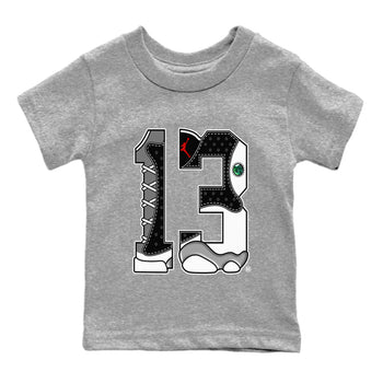 Air Jordan 13 Black Flint Sneaker Match Tees Number 13 Sneaker Tees Air Jordan 13 Retro Black Flint Sneaker Release Tees Kids Shirts Heather Grey 2