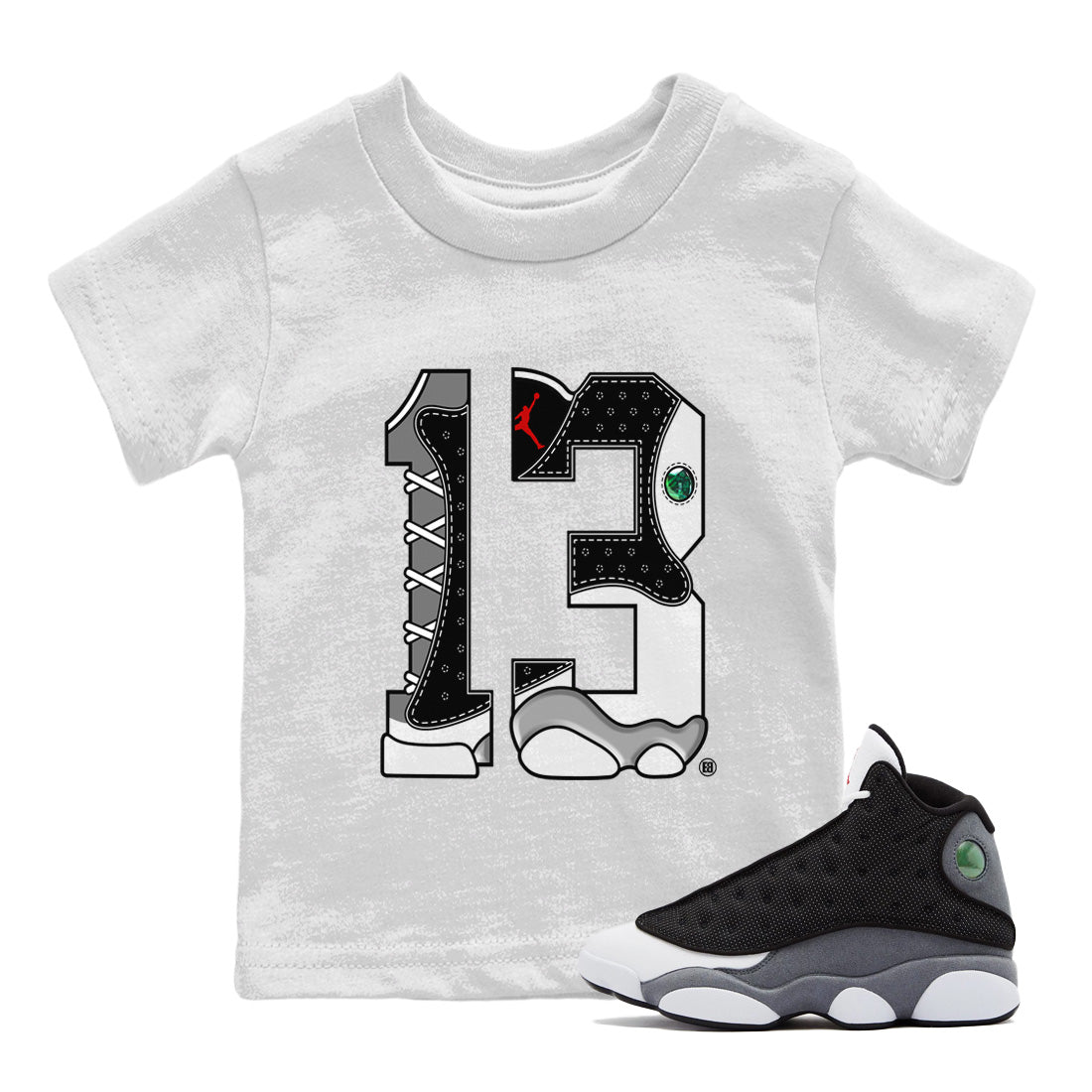 Air Jordan 13 Black Flint Sneaker Match Tees Number 13 Sneaker Tees Air Jordan 13 Retro Black Flint Sneaker Release Tees Kids Shirts White 1