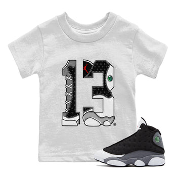 Air Jordan 13 Black Flint Sneaker Match Tees Number 13 Sneaker Tees Air Jordan 13 Retro Black Flint Sneaker Release Tees Kids Shirts White 1