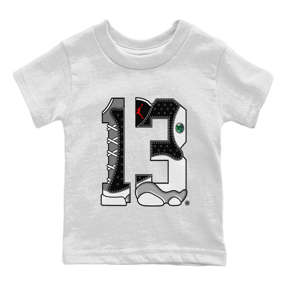 Air Jordan 13 Black Flint Sneaker Match Tees Number 13 Sneaker Tees Air Jordan 13 Retro Black Flint Sneaker Release Tees Kids Shirts White 2