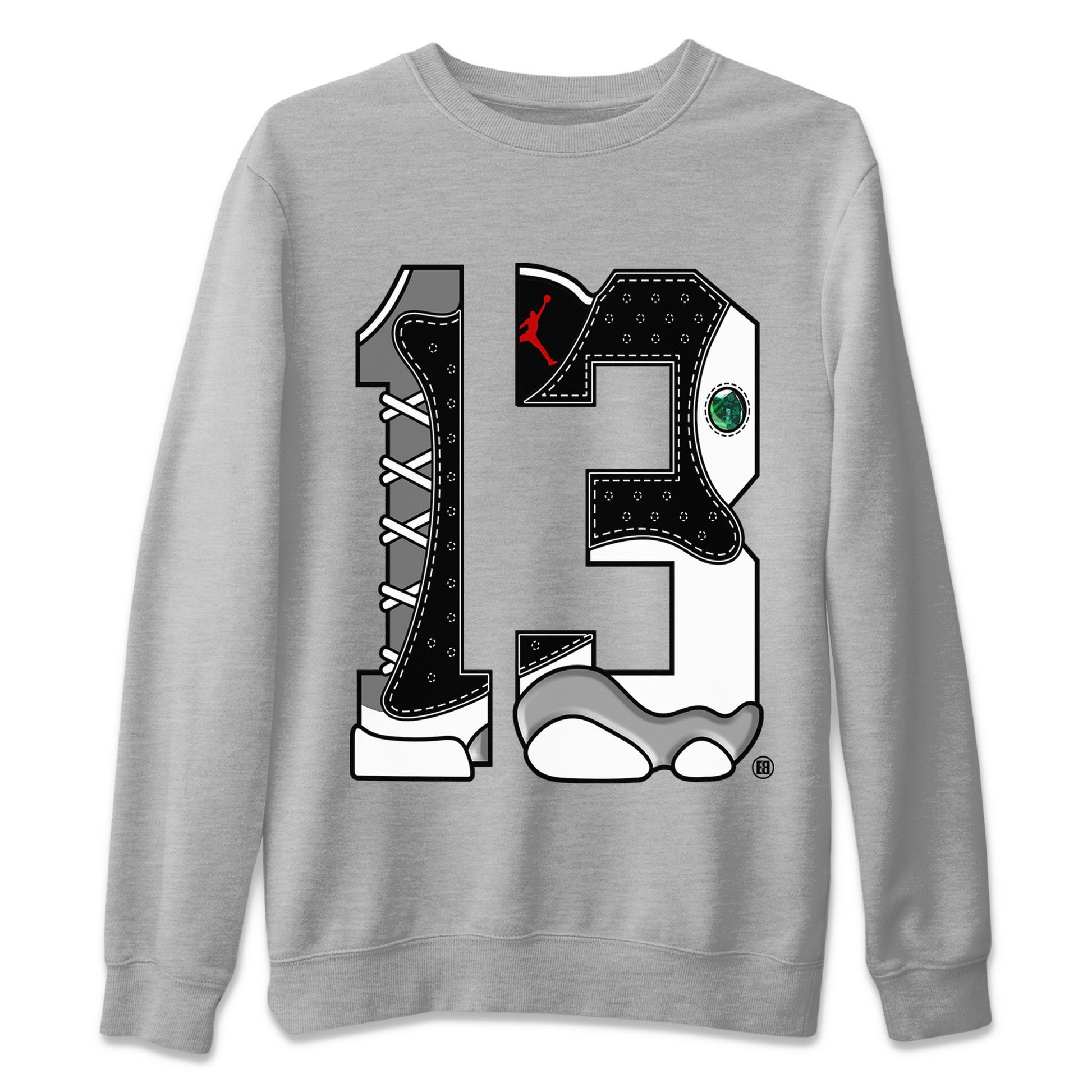 Air Jordan 13 Black Flint Sneaker Match Tees Number 13 Sneaker Tees Air Jordan 13 Retro Black Flint Sneaker Release Tees Unisex Shirts Heather Grey 2