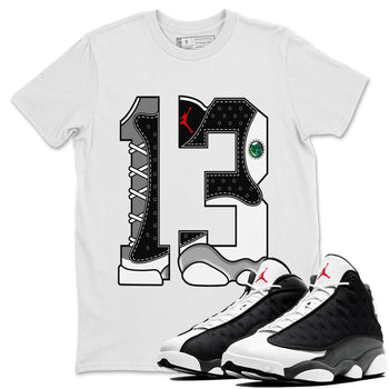 Air Jordan 13 Black Flint Sneaker Match Tees Number 13 Sneaker Tees Air Jordan 13 Retro Black Flint Sneaker Release Tees Unisex Shirts White 1