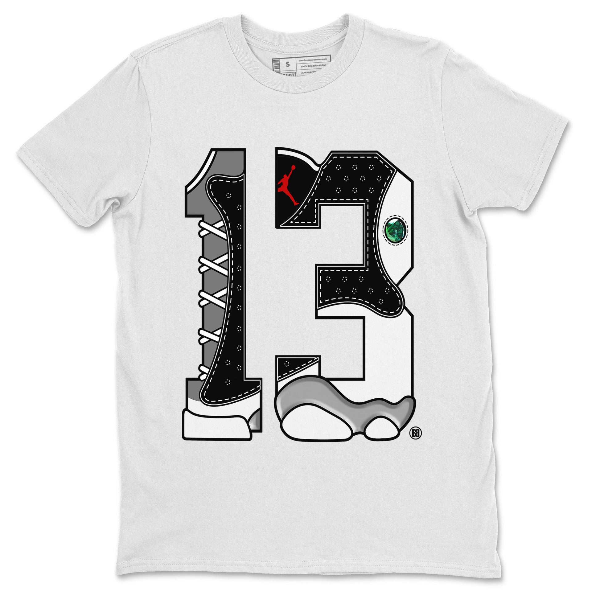 Air Jordan 13 Black Flint Sneaker Match Tees Number 13 Sneaker Tees Air Jordan 13 Retro Black Flint Sneaker Release Tees Unisex Shirts White 2