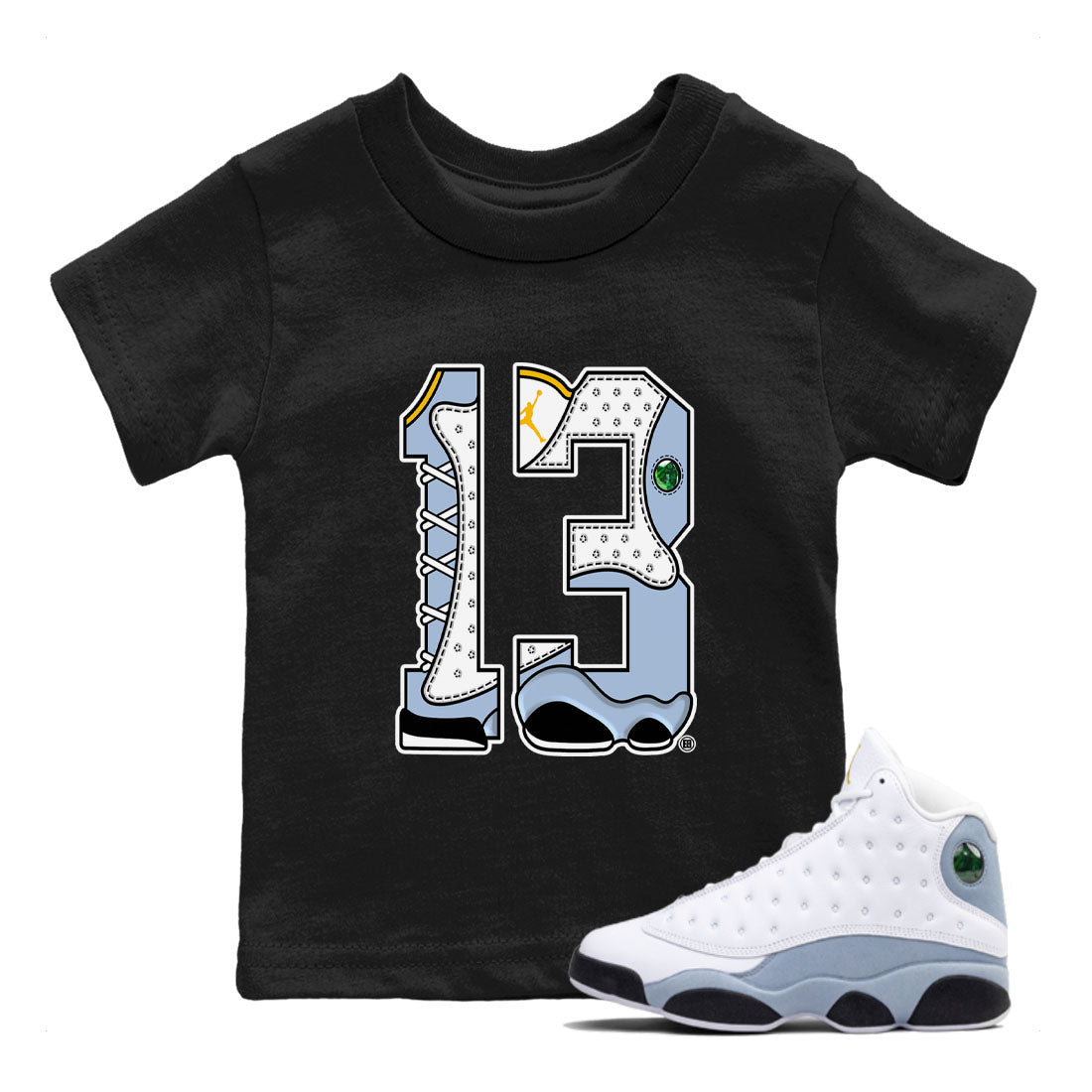 AJ13 Blue Grey shirt to match jordans Number 13 sneaker tees streetwear brand Air Jordan 13 Blue Grey SNRT sneaker release tees baby toddler Black 1 cotton Shirt
