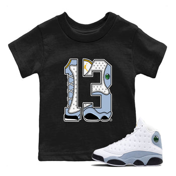 AJ13 Blue Grey shirt to match jordans Number 13 sneaker tees streetwear brand Air Jordan 13 Blue Grey SNRT sneaker release tees baby toddler Black 1 cotton Shirt