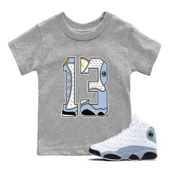 AJ13 Blue Grey shirt to match jordans Number 13 sneaker tees streetwear brand Air Jordan 13 Blue Grey SNRT sneaker release tees baby toddler Heather Grey 1 cotton Shirt