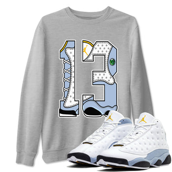 AJ13 Blue Grey shirt to match jordans Number 13 sneaker tees streetwear brand Air Jordan 13 Blue Grey SNRT Sneaker Release Tees unisex cotton Heather Grey 1 crew neck shirt