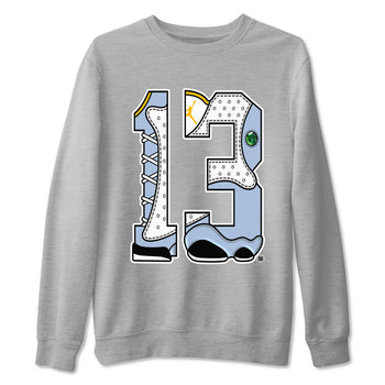 AJ13 Blue Grey shirt to match jordans Number 13 sneaker tees streetwear brand Air Jordan 13 Blue Grey SNRT Sneaker Release Tees unisex cotton Heather Grey 2 crew neck shirt