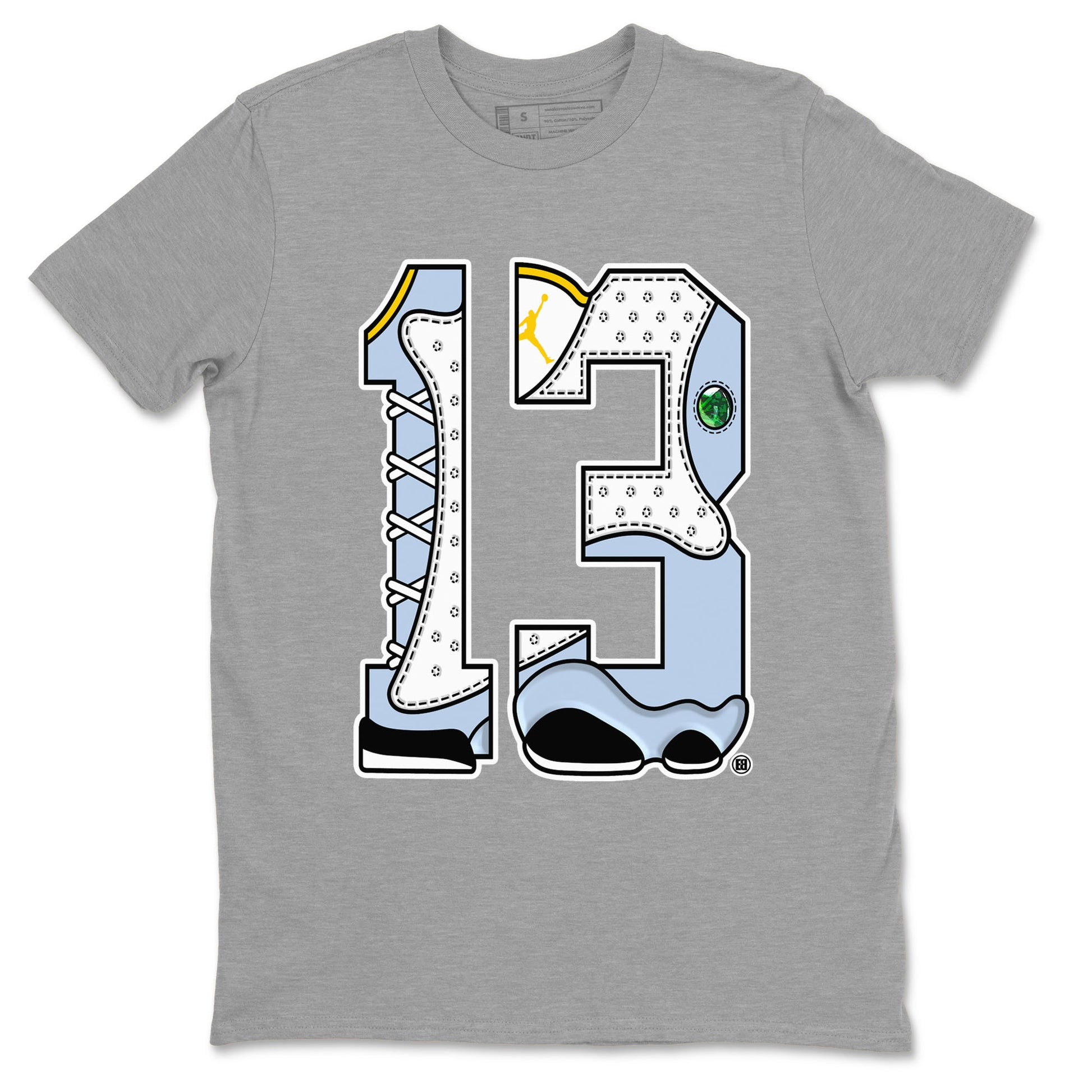 AJ13 Blue Grey shirt to match jordans Number 13 sneaker tees streetwear brand Air Jordan 13 Blue Grey SNRT Sneaker Release Tees unisex cotton Heather Grey 2 crew neck shirt