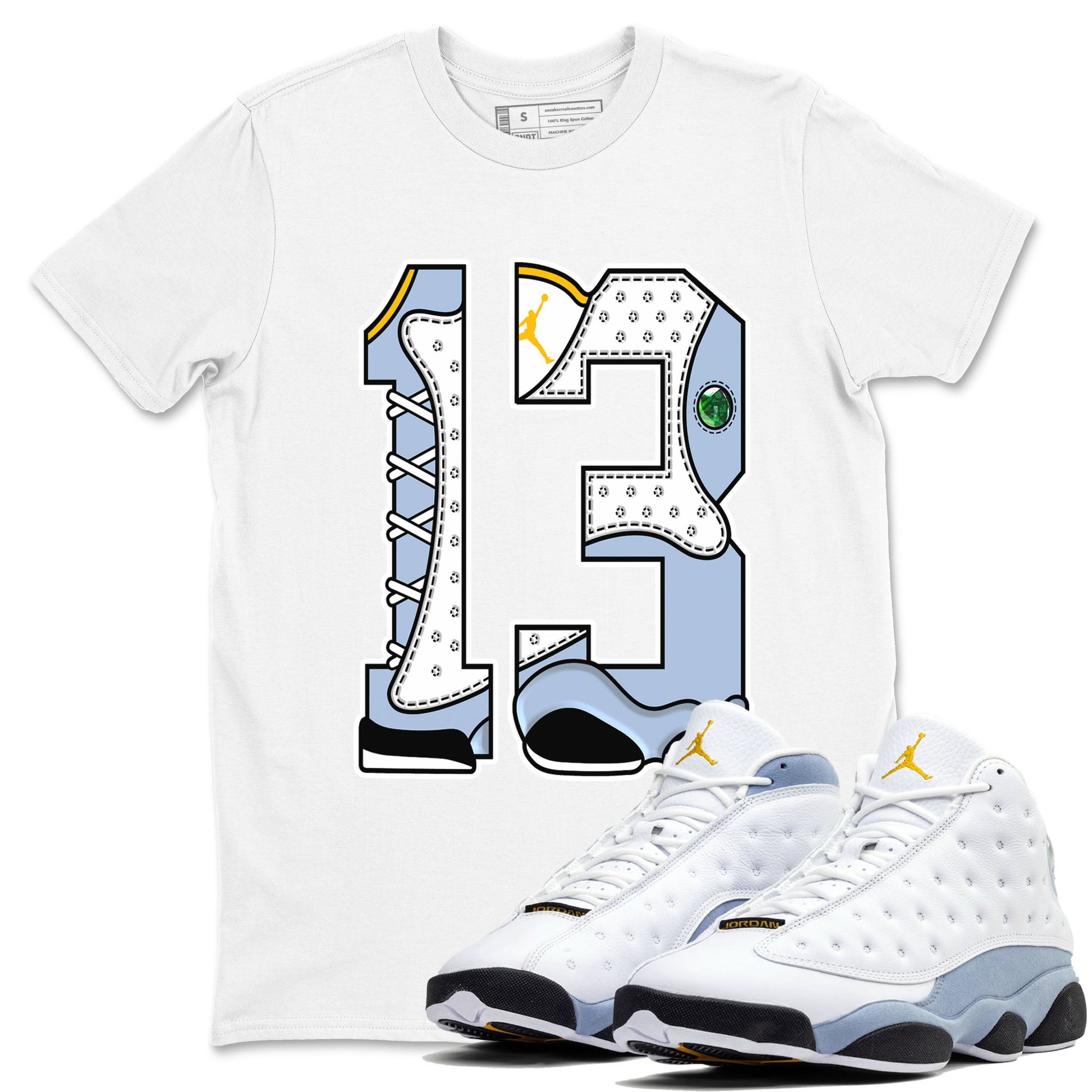 AJ13 Blue Grey shirt to match jordans Number 13 sneaker tees streetwear brand Air Jordan 13 Blue Grey SNRT Sneaker Release Tees unisex cotton White 1 crew neck shirt